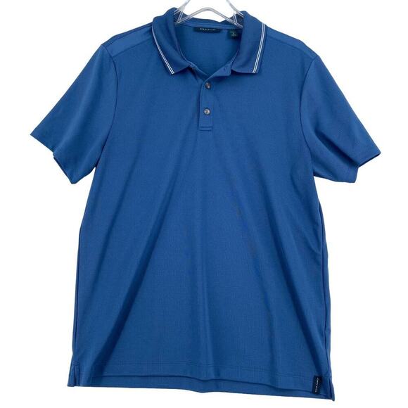 Perry Ellis Polo Shirt Men's Size M Blue Short Sleeve Micro Dot Print - Picture 1 of 12